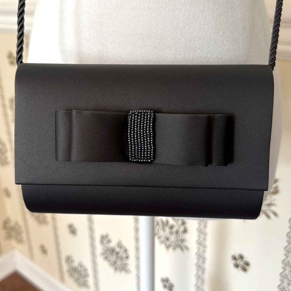 Evening Cocktail Bag Vanessa Clutch Dark Gray Satin Beaded Bow Crossbody…